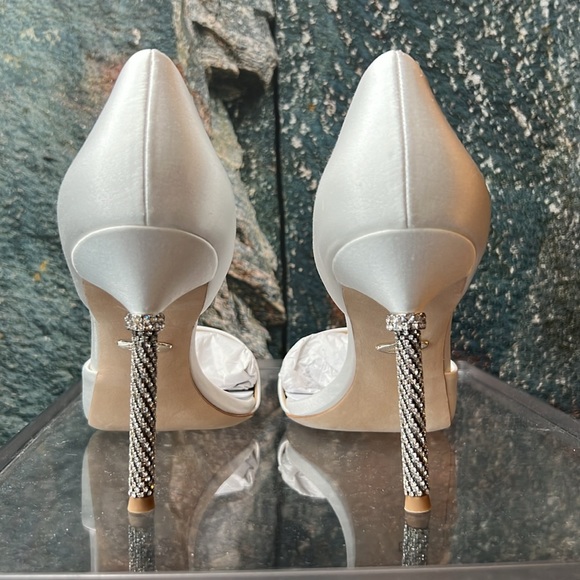OZARA II - CRYSTAL HEEL POINTED TOE BRIDAL PUMP - WHITE - Picture 3 of 15